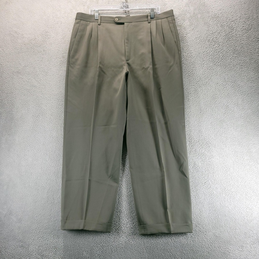 Zanella Pants Mens 38x30 Green Wool Pleated Classic Dress Cuffed Trousers Office